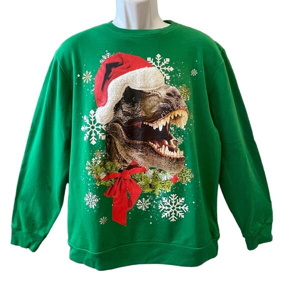 Fifth Sun Tyranno-Santa Rex Dinosaur T-Rex Ugly Christmas Sweatshirt Size Large - Picture 2 of 5